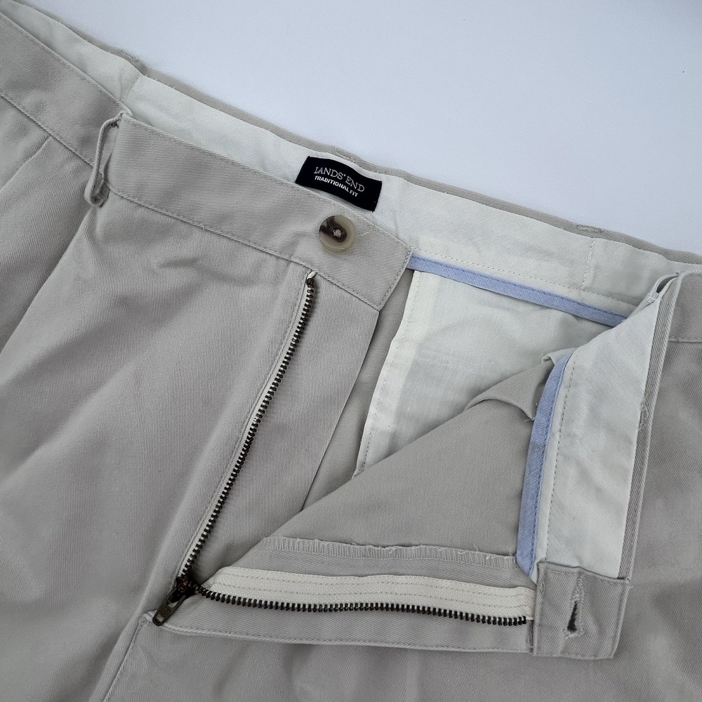Lands End Traditional‎ Fit Mens 40 Flat Front Khaki Chino Shorts Preppy